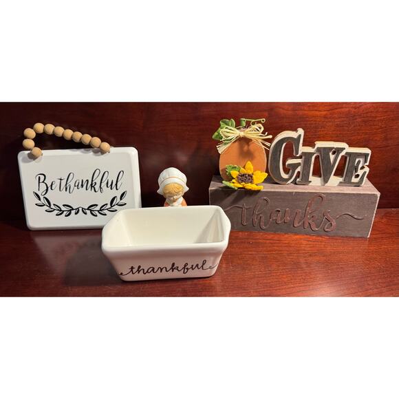 Thanksgiving Bundle Beaded Sign, Lund Lites Pilgrim, Thankful Dish, Give Thanks - Picture 1 of 8